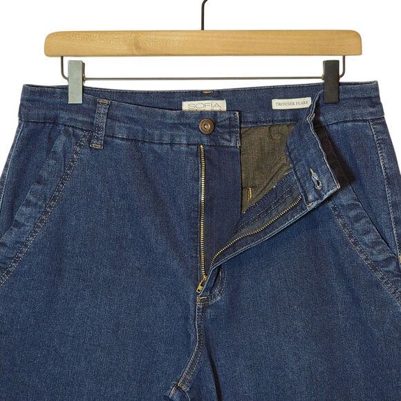 Sophia Jeans by Sophia Vergara Blue Denim Trouser Flare High Rise Jeans Size 12 - Picture 5 of 16